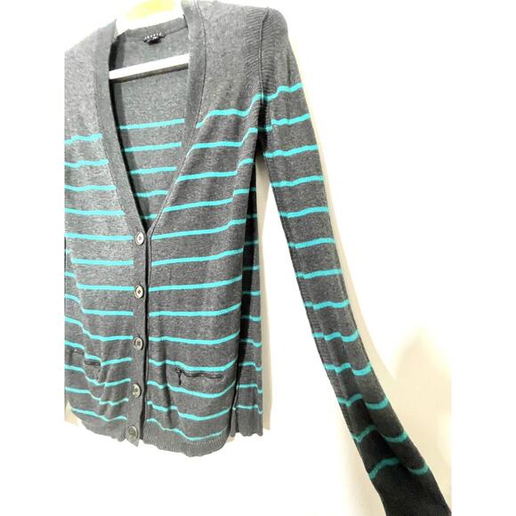 Theory Lonnie S Cashcotton Gray Apollo Stripe Cashmere Blend Cardigan Large - Picture 4 of 11
